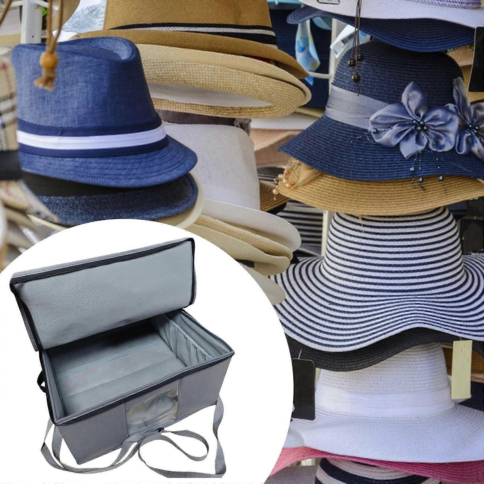 Travel Cap Box Container Transparent Window Foldable Hold 5 Hats Storage Bag Round Brim