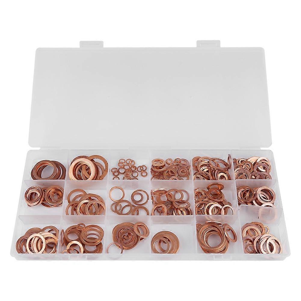 395pcs Solid Copper Flat Ring Washers Sump Plug Assortment 18 Sizes Kit with Box