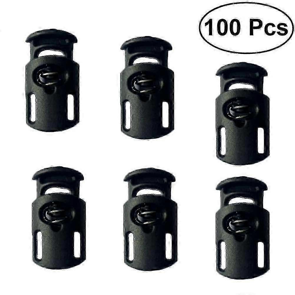 100 st plast enkelhåls fjäderstopp kläder tält dragsko rep toggle sträng sladdlås ände