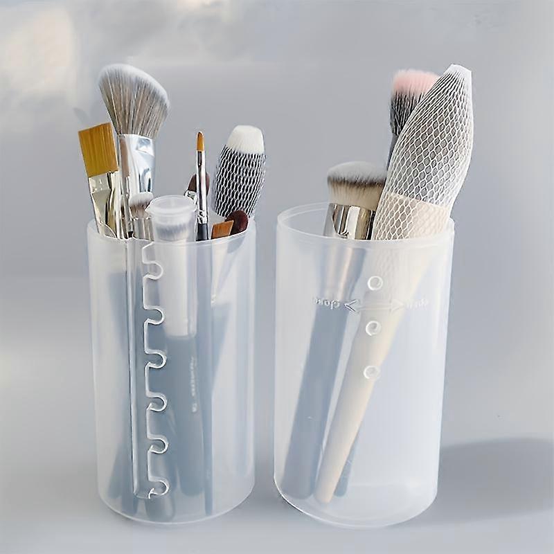 Portable Retractable Makeup Brush Holder with Lid - Transparent and Adjustable Storage Bucket for Easy Access and Organization
