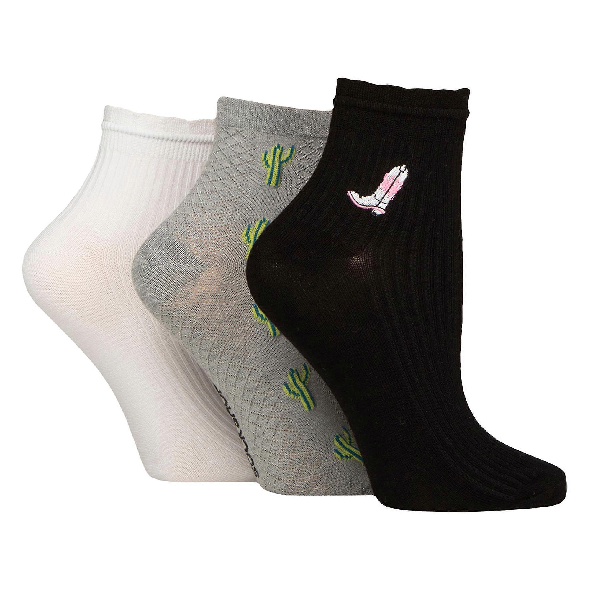 ELLE - 3 Pack Ladies Ribbed Frill Soft Anklet Socks