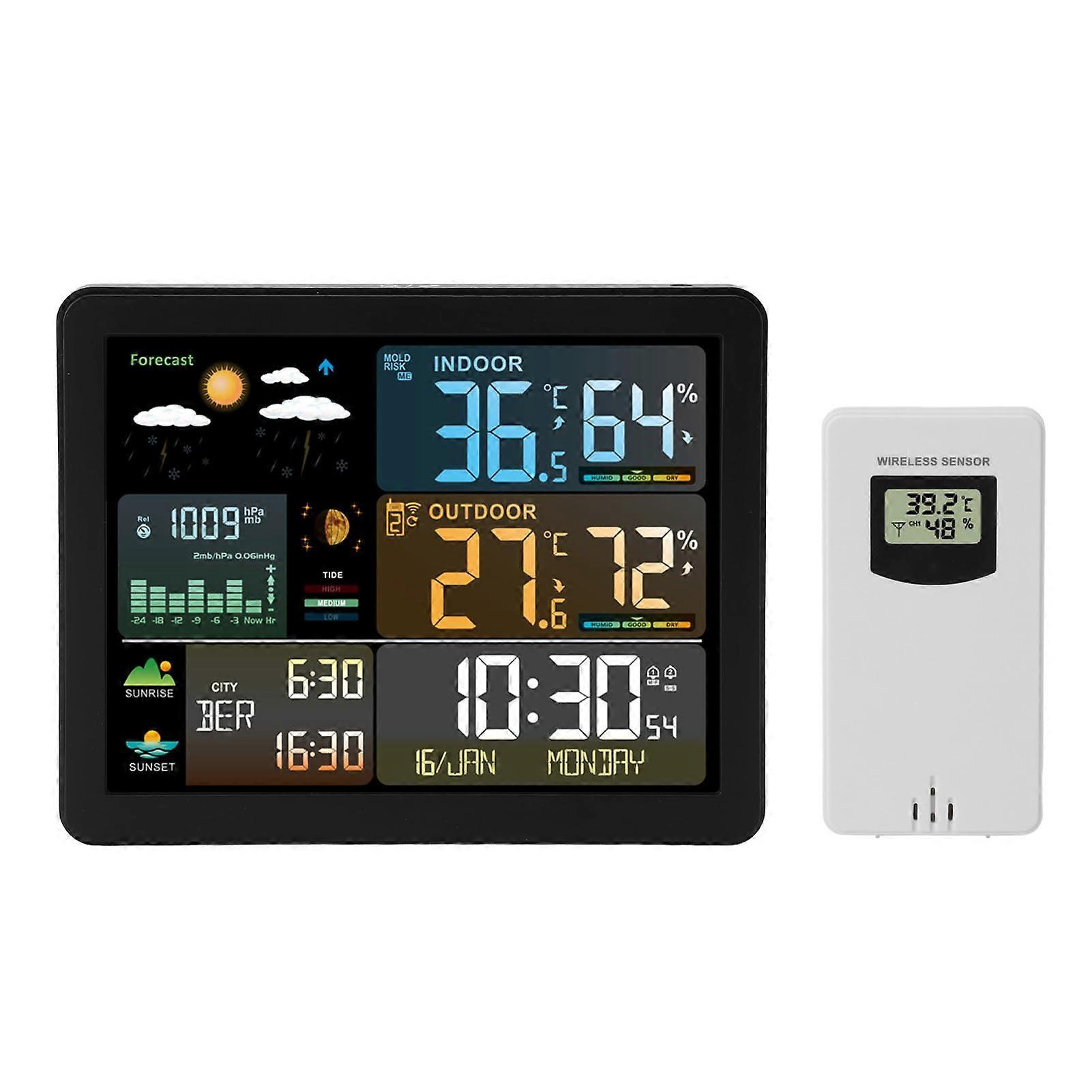Digital Weather Station with Sensor USB Cable Color Display for Indoor Outdoor Temperature and Humidity