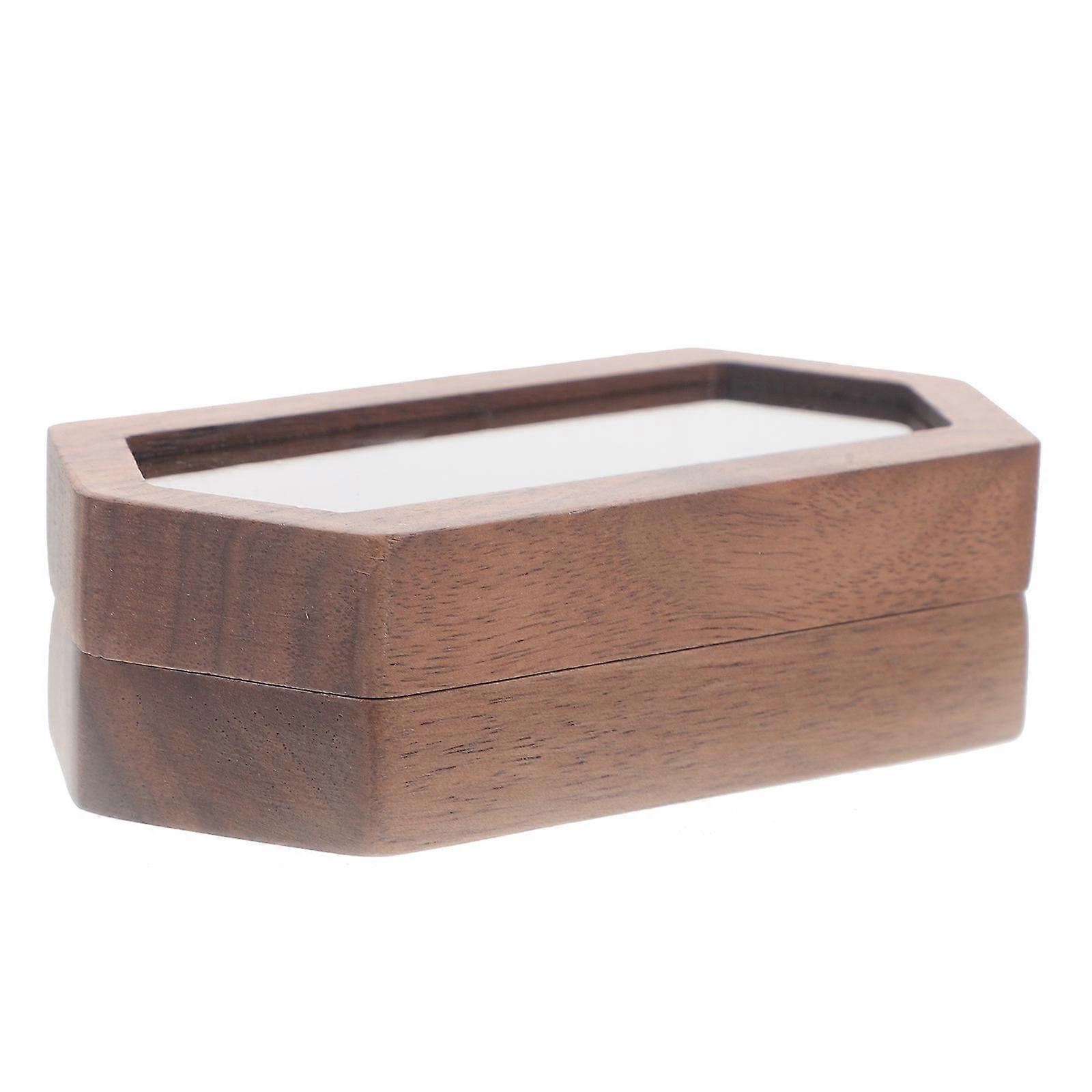 Wooden Ring Box for Storage Use Wedding Ring Case Brown Flannel Material