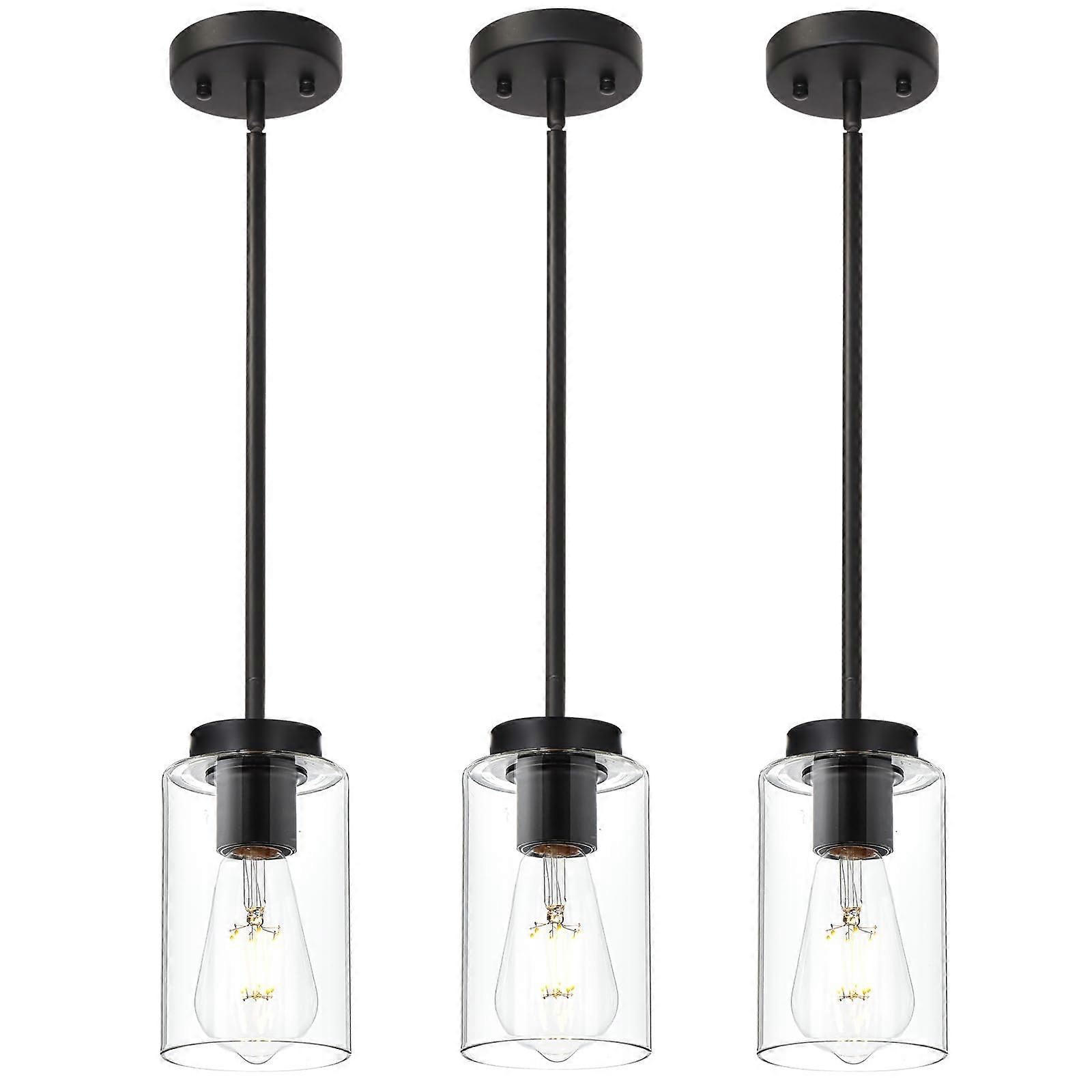 3 Pack Modern Black Pendant Light with Clear Glass Shade, Adjustable Kitchen Island Lighting Ref: 5809