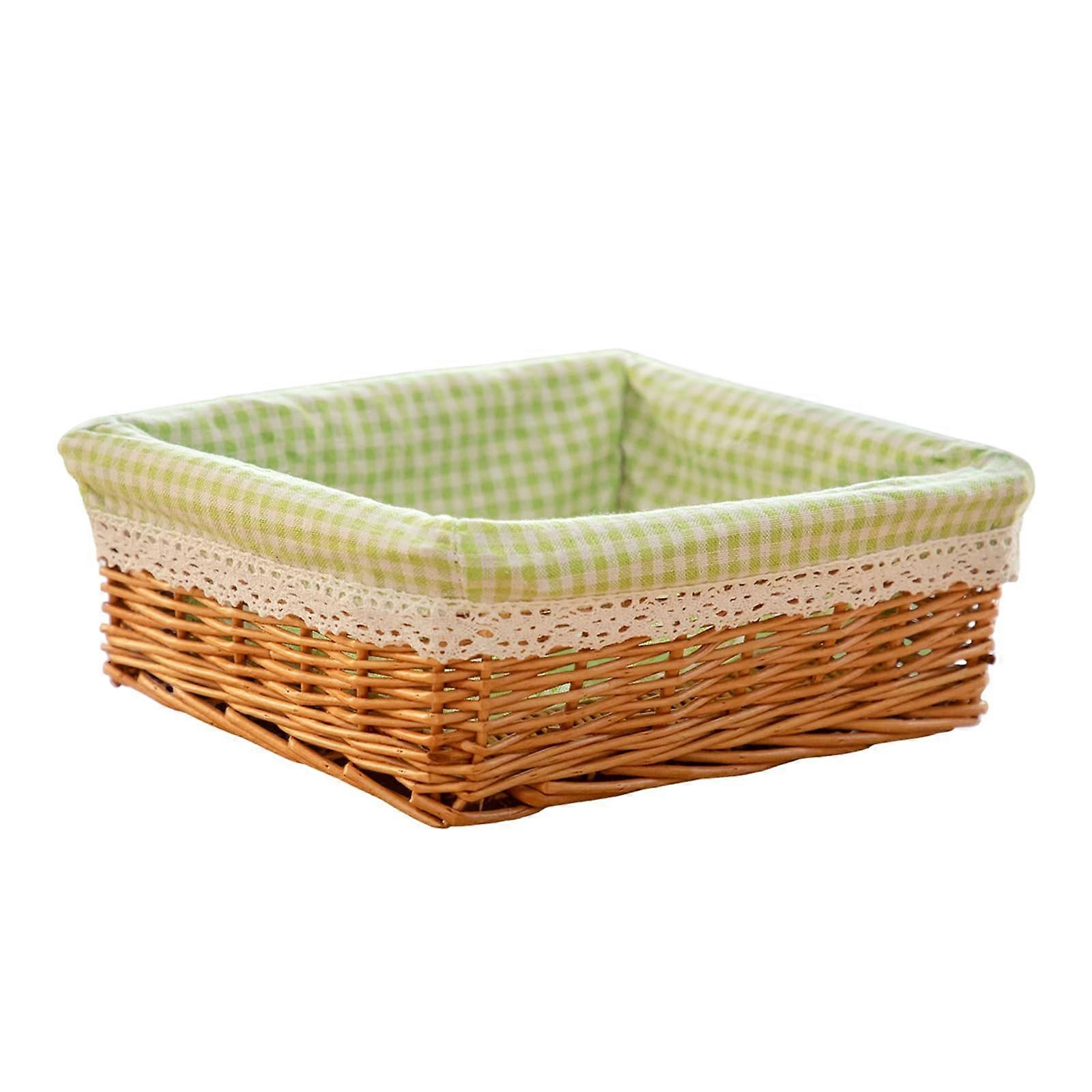 Wicker Storage Basket Green and White Handmade Rectangular Organizer for Home Kitchen Bathroom