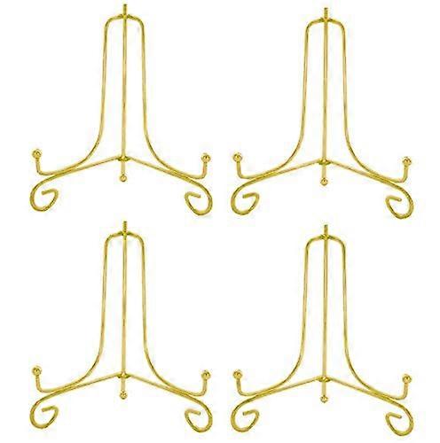 4 Pack 6 Inch Gold Metal Plate Display Stand, Foldable Tabletop Easel for Photos and Artwork