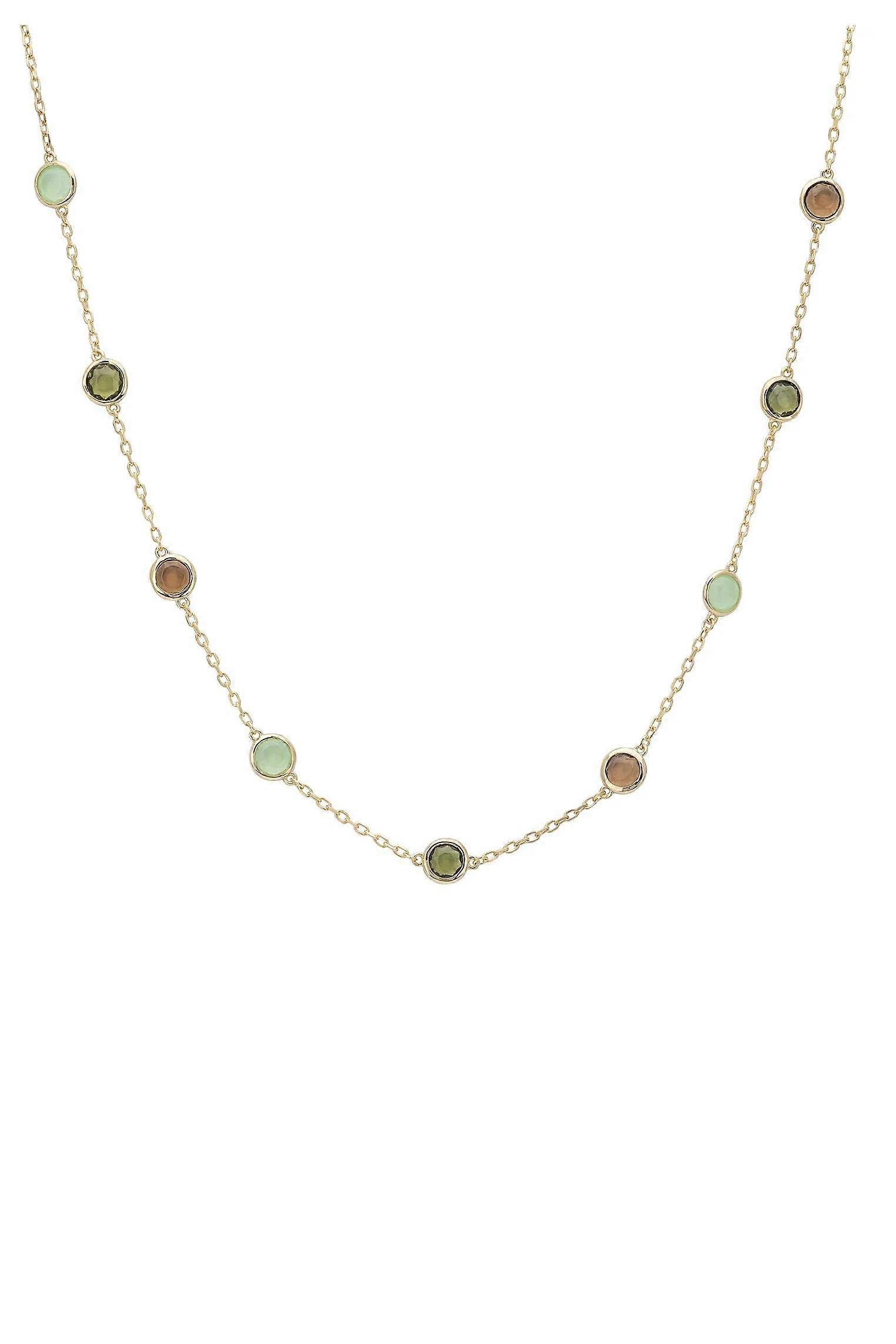 Latelita Women's 18ct Gold Finish Sterling Silver Necklace with Peridot, Aqua Chalcedony, and Smokey Quartz Gemstones - 41-44 cm