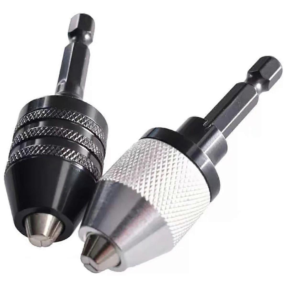 2Pcs Drill Chuck Adapter, 1/4 Inch Hex Shank Quick Change (0.6-8mm,0.3-6.5mm)