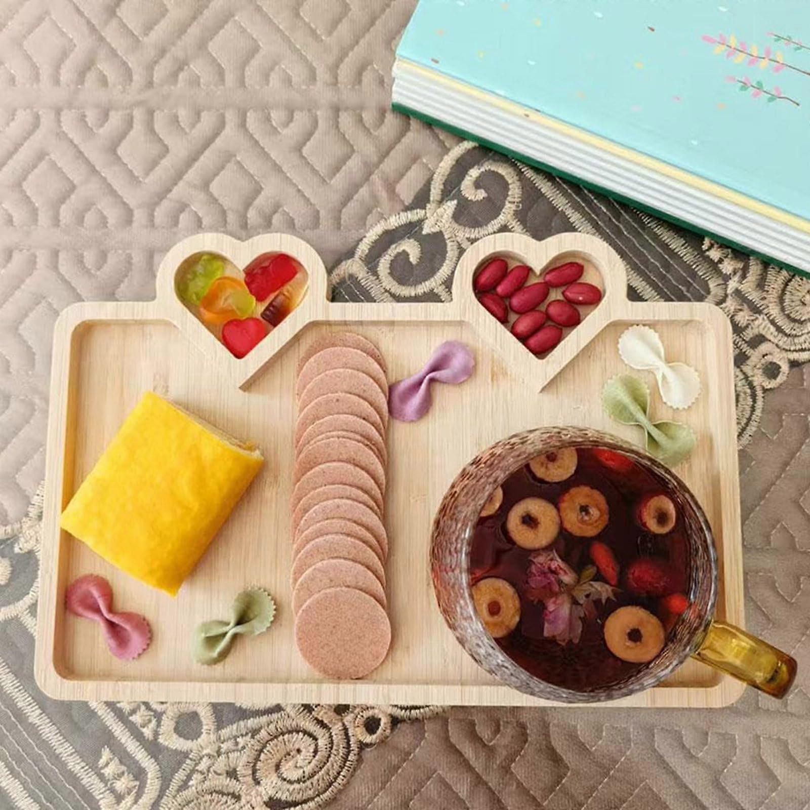 Heart Shaped Serving Tray Bamboo Cheese Board for Snacks Candy Fruit Rustic Valentines Day Decor