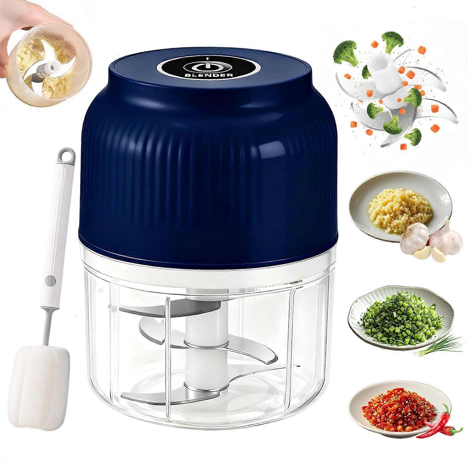 Electric Garlic Chopper Mini Food Processor USB Rechargeable OneTouch Control for Meat Vegetables Blue