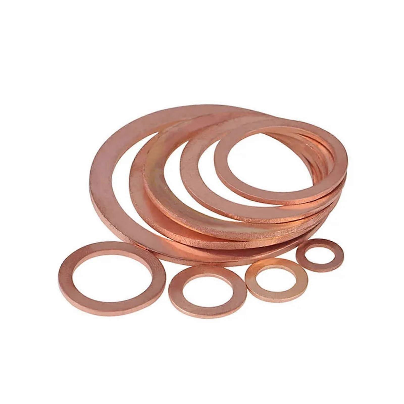 Copper Washers Assortment Kit 30pcs Solid Flat Washers Set for Sump Plug Seal Leak Prevention
