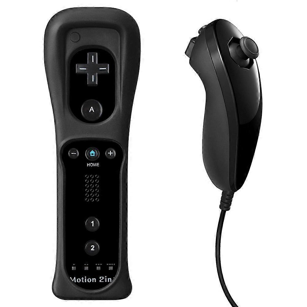 Remote and Nunchuck with Motion Plus, 2 in 1 Controller Set with Case and Strap for Wii Black