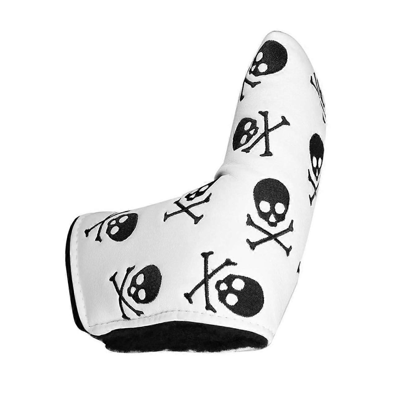 Golf Putter Headcover Waterproof PU Skull Embroidery Durable Leather ScratchResistant White
