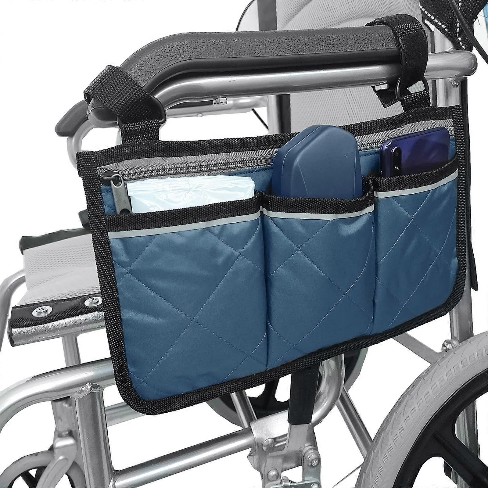 Waterproof Wheelchair Side Bag with Reflective Stripe and Easy Access Storage  Blue