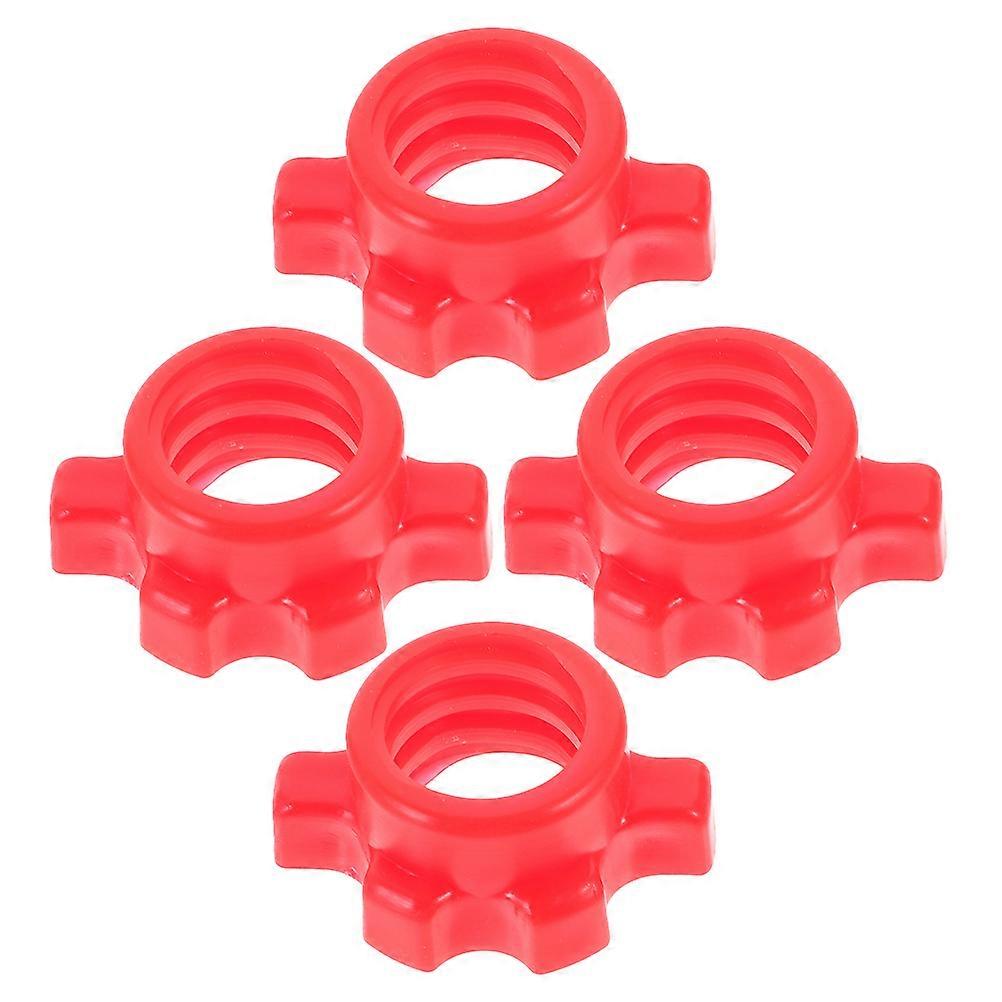 Workout Barbell Nut for Fixation 4Pcs Red Dumbbell Screw Accessories