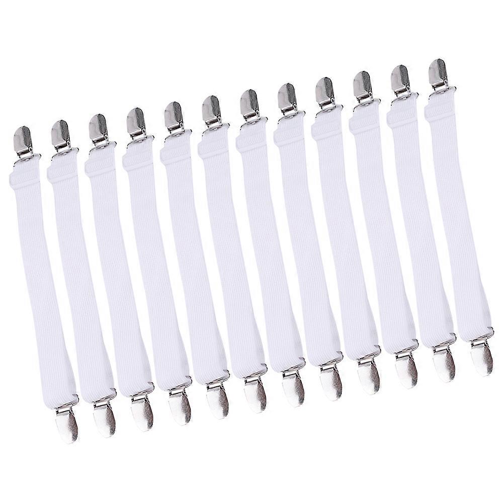 Držák na prostěradla, elastické popruhy k upevnění, 12 ks bílých víceúčelových sponek
