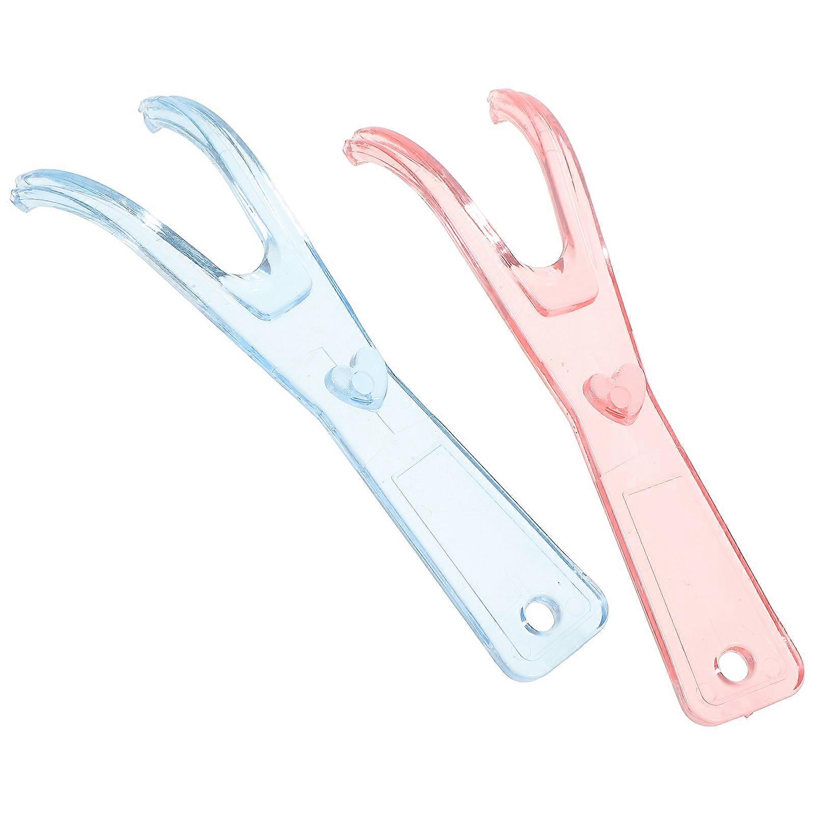 Floss Holder Flat Wire Flosser for Floss Use 2Pcs Pink Blue