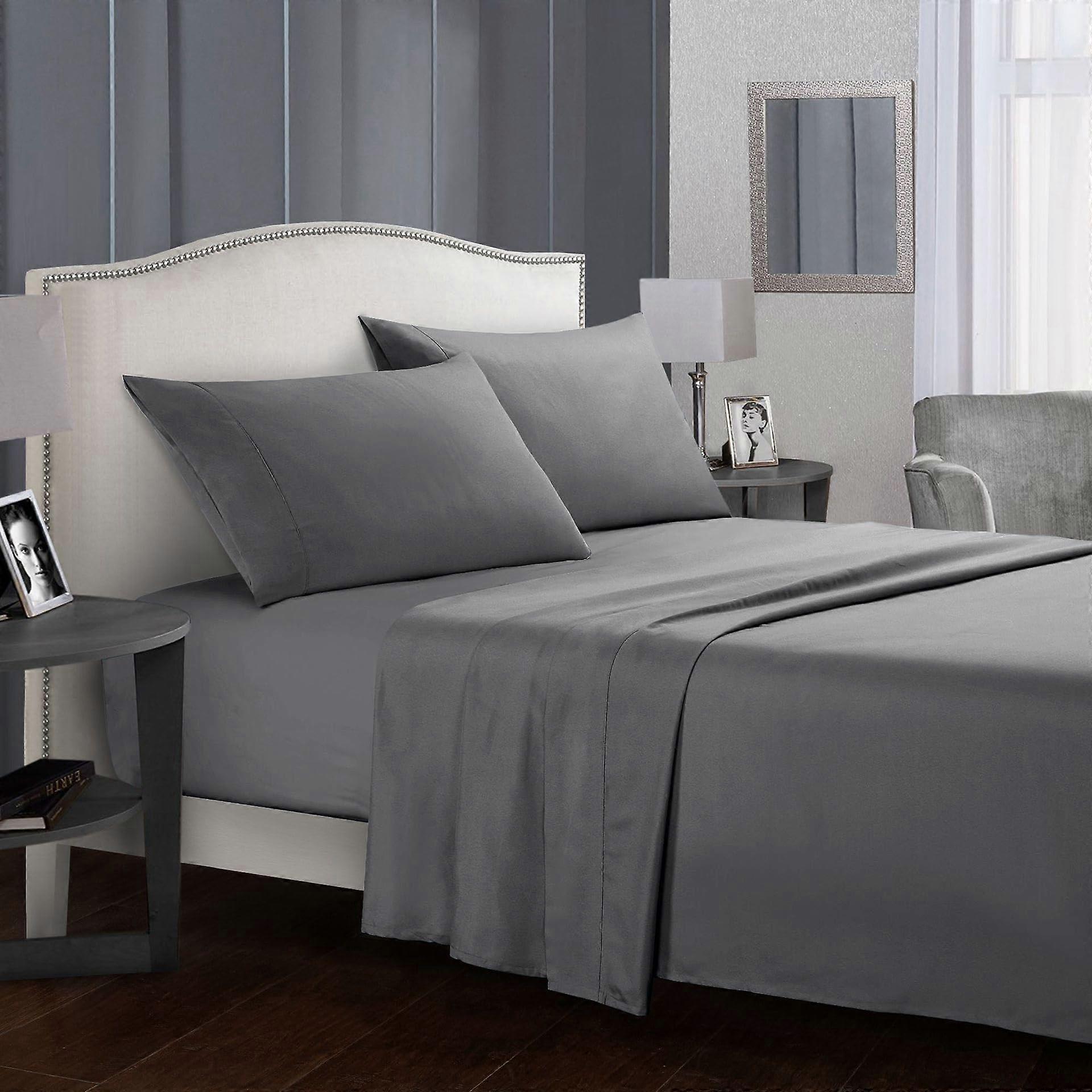 Queen Bed Sheets Set Dark Gray 4 Piece Soft 1800 Thread Count Microfiber 16 Inch Deep Pocket