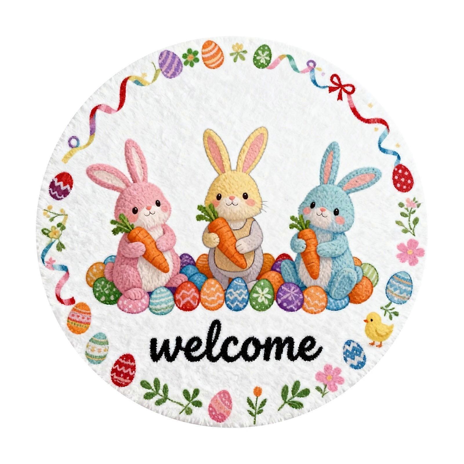 Round Easter Bunny Welcome Mat, Absorbent & Non-Slip, 40/60/80cm, Compatible with Easter Decor