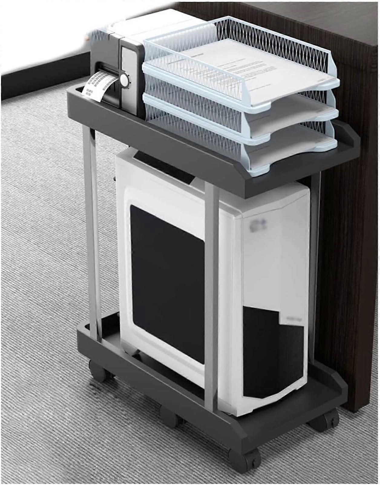 Double Layer Rolling Printer Stand with Lockable Wheels and Removable CPU Tower Rack for Office (Black 45x22x59cm)