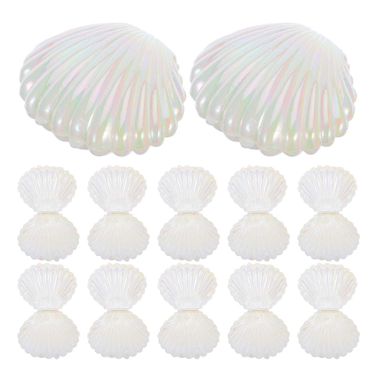 Seashell Candy Box Plastic Containers for Party 24Pcs White Pearlized Boxes