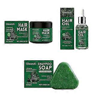 Máscara Capilar + Sabonete Shampoo + Óleo para Crescimento Capilar, Grama Usman e Folha de Tuia Oriental, Hidratante, Reparador e Promovedor de Crescimento, Tratamento Natural para Crescimento Capilar