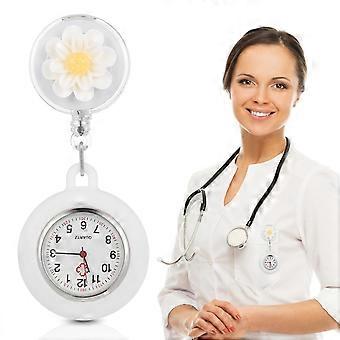 Badge Reel Pocket Watch Fashion Pocket Watch Clip-on Pocket Hanging Watch Creative Pocket Hanging Watch Test Watch for Students (White)
