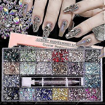 21 Schachbrett Nailart Kristall Strass Set Nailart, Kristall Strass Nagelkunst, gemischte Größen, Diamant Nageldekoration glänzende bunte Kristalle i