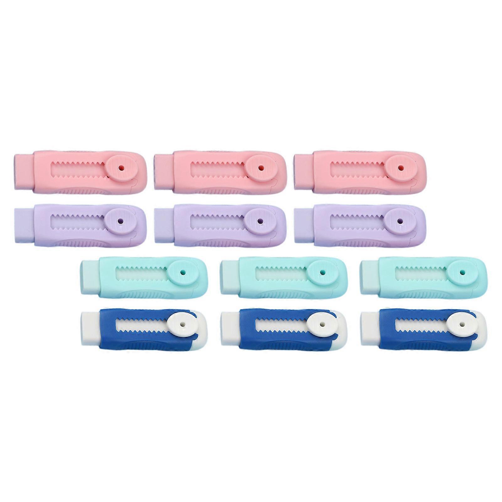 Push Pull Rubber Eraser for Students 12Pcs Sliding Design with Assorted Colors
