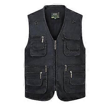 Herrväst Casualjacka och lös dragkedja med flera fickor och vindtät kappa Kraglös ärmlös jacka för män XXXL grå
