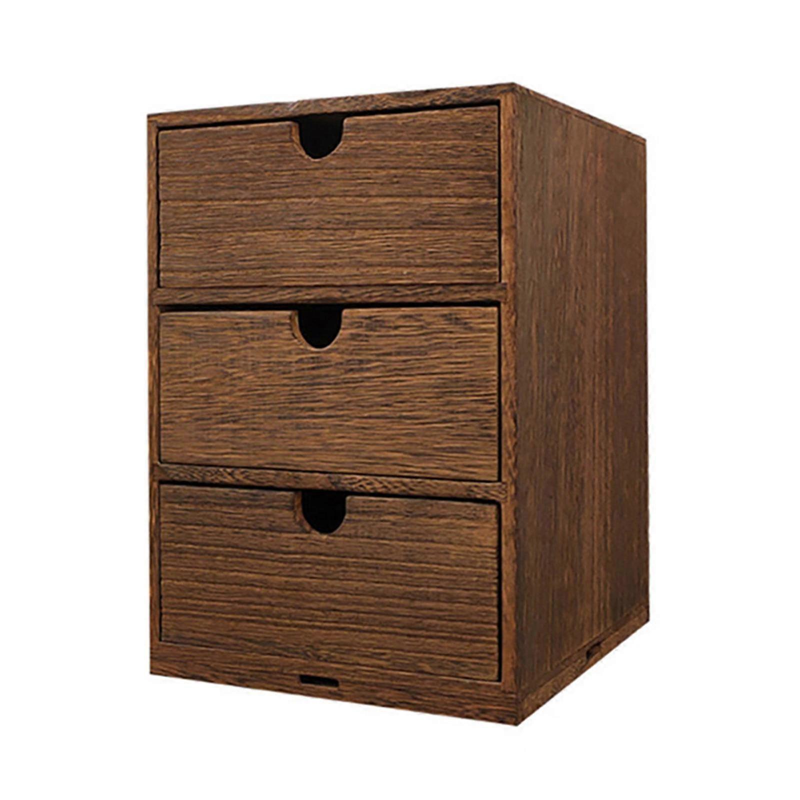Wooden Multi-layer Storage Case Desktop Drawer Style Sundry Sorting Box (Brown)