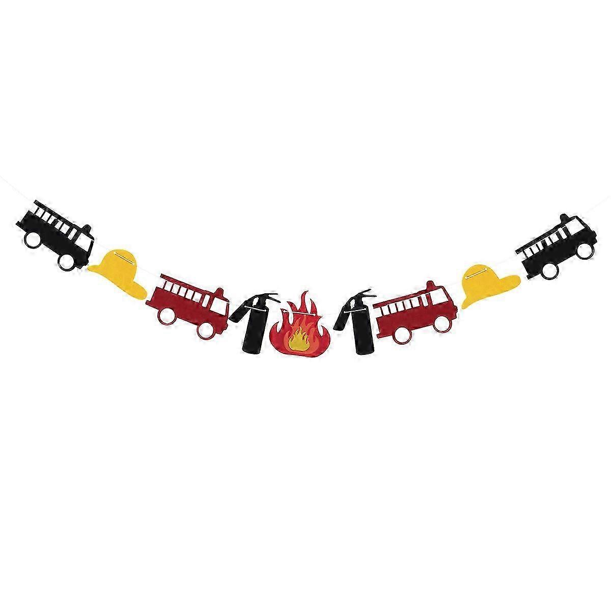 Fire Truck Pattern Birthday Pull Flag Theme Party Decoration Use Pull Flag