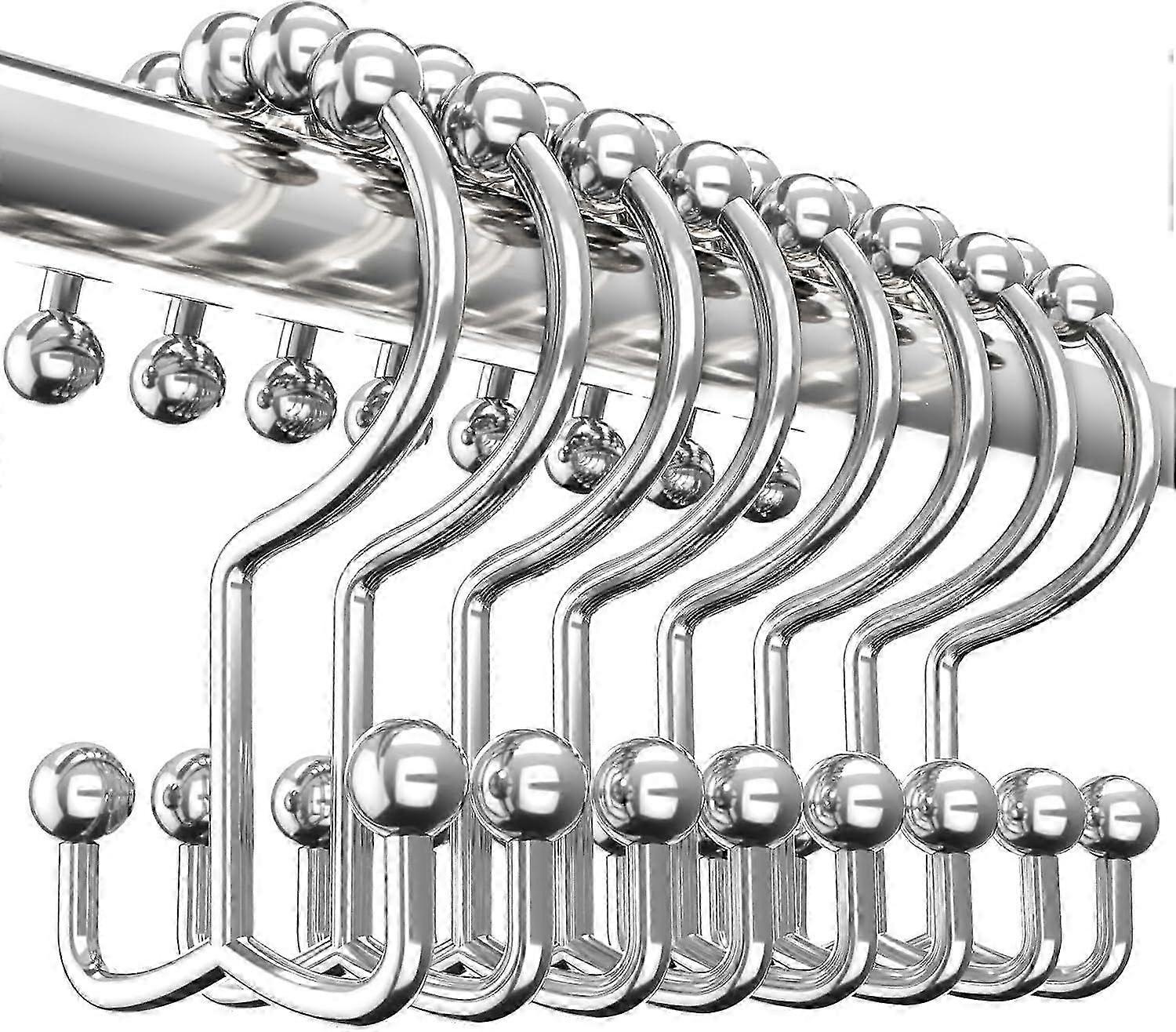 Double Glide Roller Shower Curtain Hooks, Double Sided
