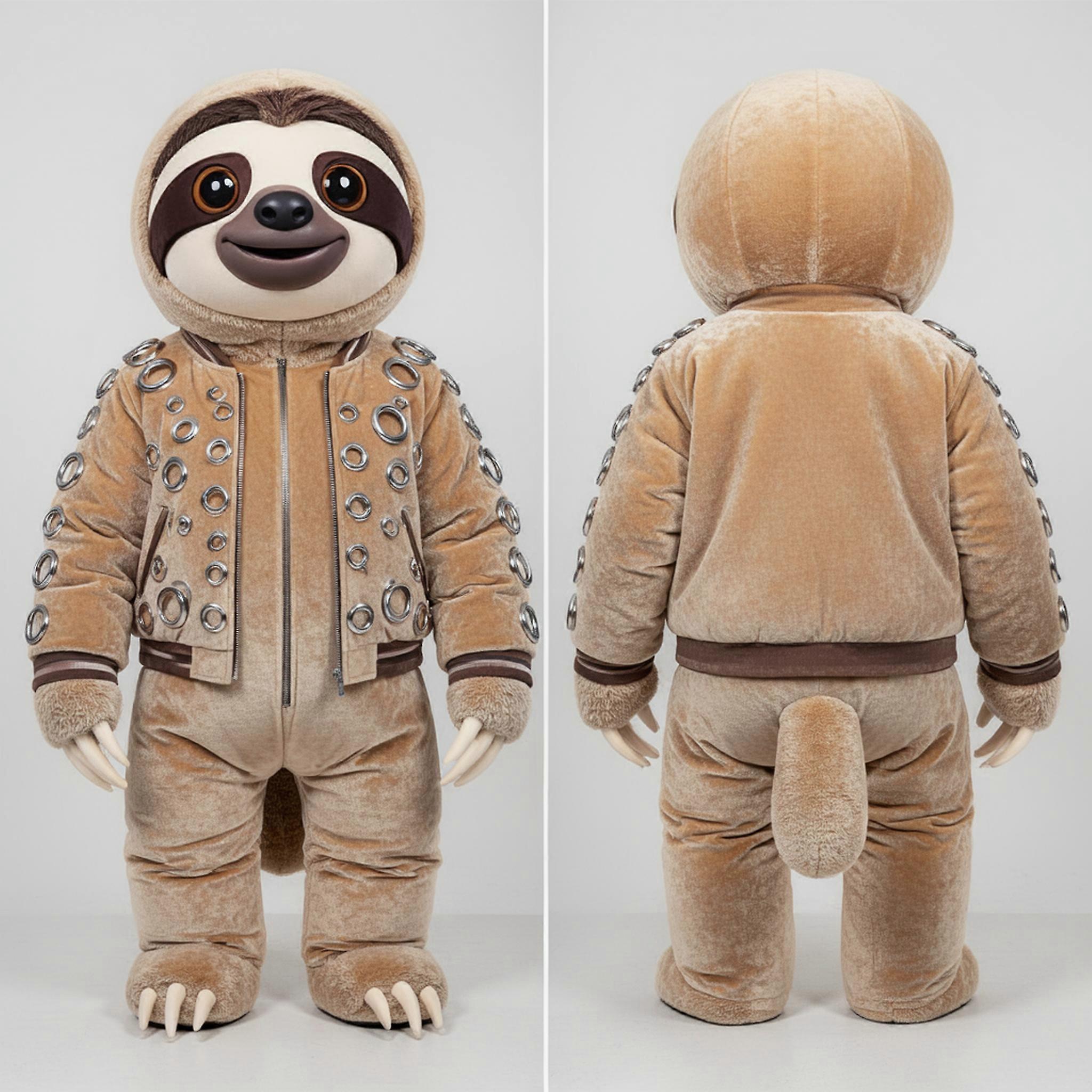 MASTICOT Tan Cozy Smiling Sloth Mascot