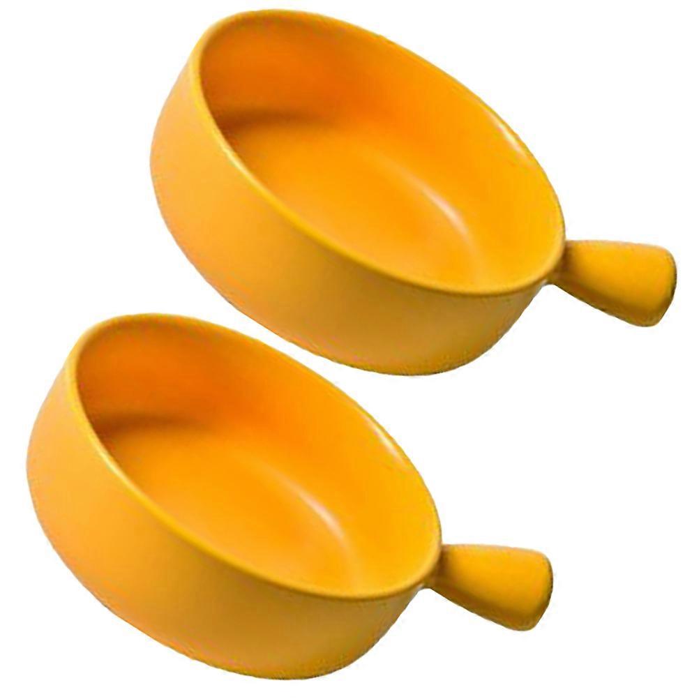 Ceramic Round Baking Plate for Fruit Serving 2Pcs Practical Yellow Tray