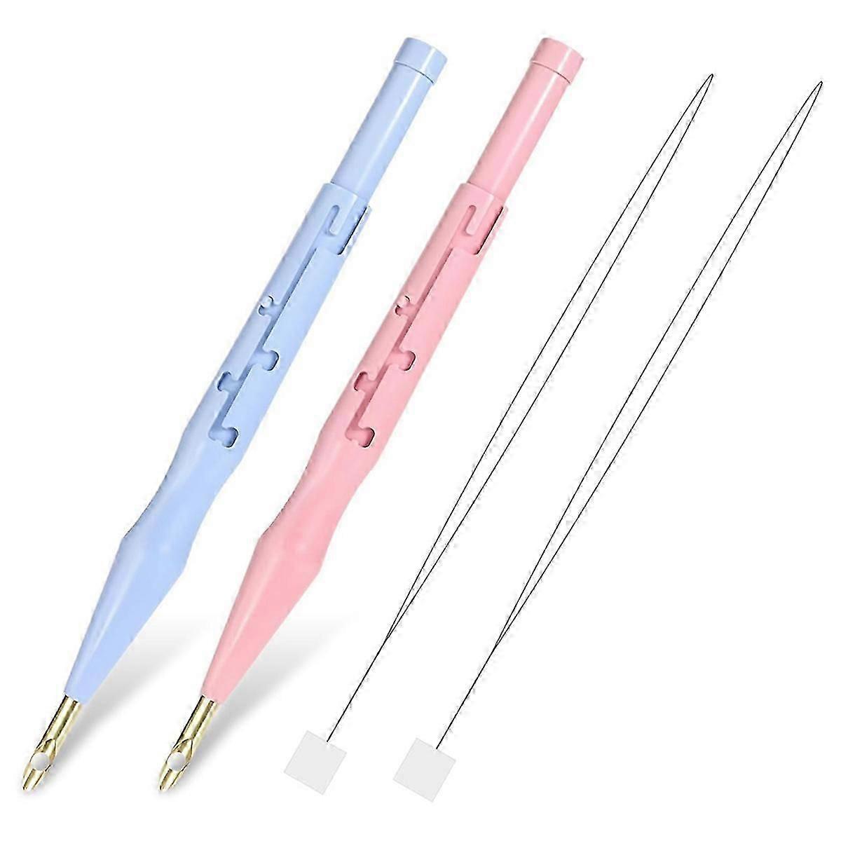 2 Pack Adjustable Embroidery Punch Needle Pen Tool, Punch Needles Adjustable Sewing Threader Needles