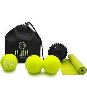 Massagebal SET, 4 in 1 met E-boek – Dubbele bal, Massagebal, Lacrosse, Elastische Band