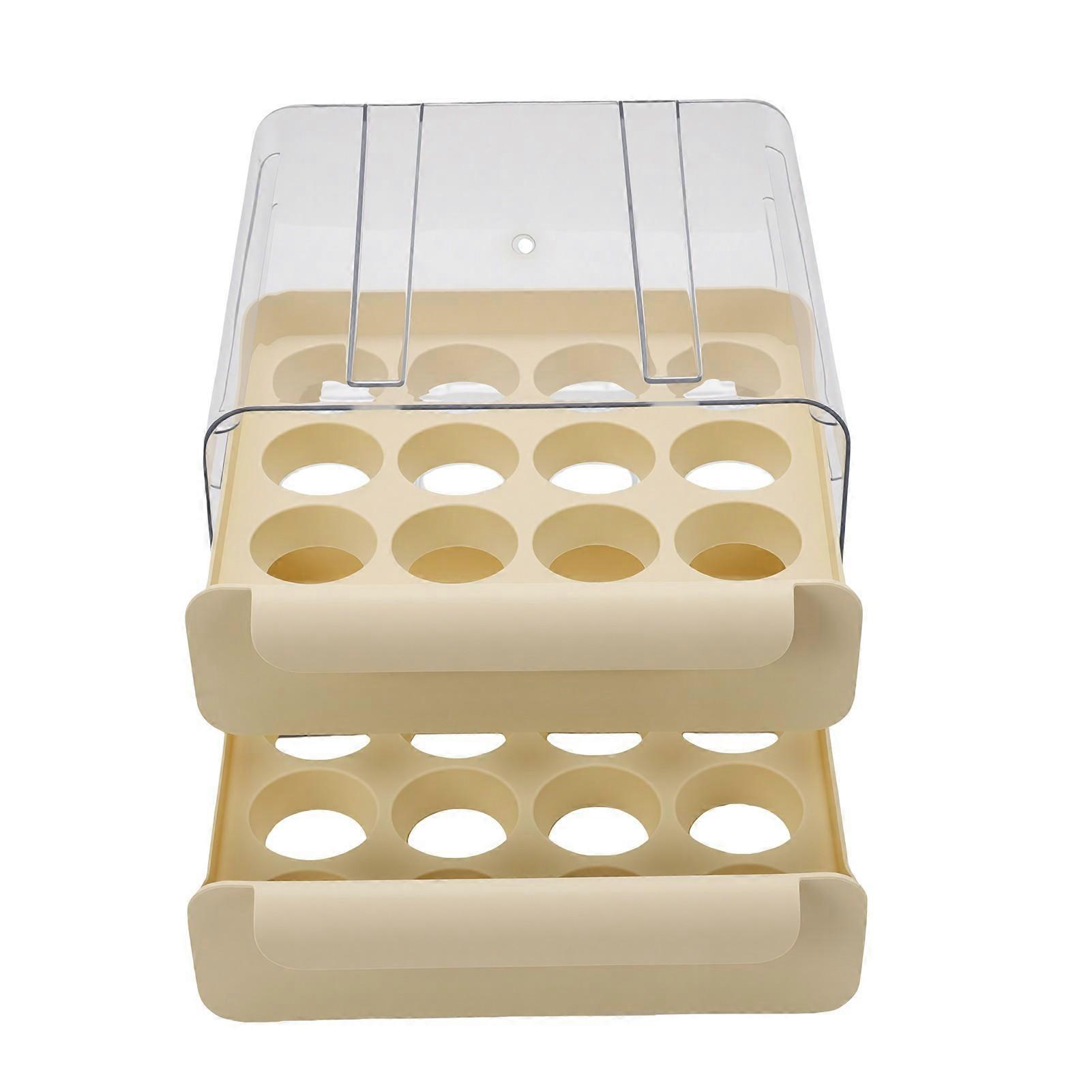 Egg Holder Stackable Space Saving High Transparency 2 Tier Drawer Type Egg Container with Individual Slots for Fridge