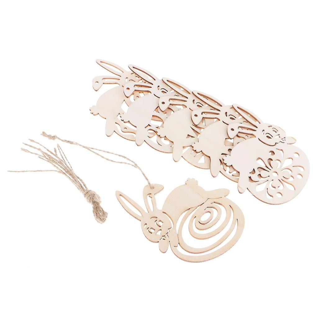 6 Pieces Blank Easter Bunny Rabbit Tree Pendents Party Hanging Wooden Tags