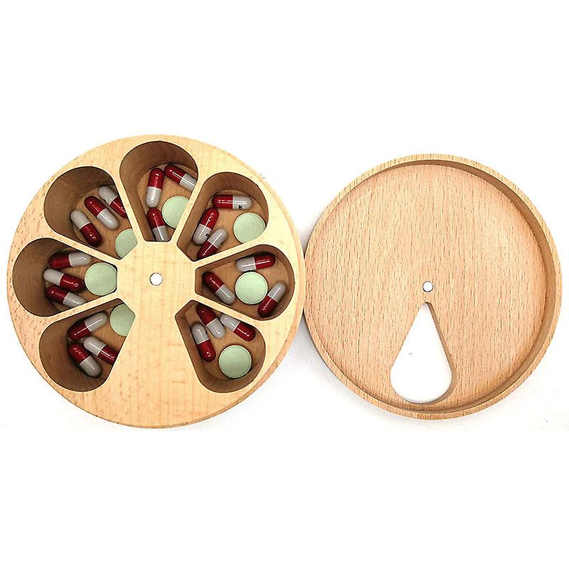 Caja de medicinas de haya de 7 rejillas, productos de madera, artesanías, caja de medicinas de madera, cocina, organizador de madera maciza y contenedor de almacenamiento