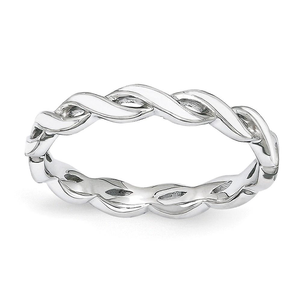 2mm 925 Sterling Silver Polished Stackable White Enamel Ring Stackable Ring for Women - Ring Size: 5 to 10