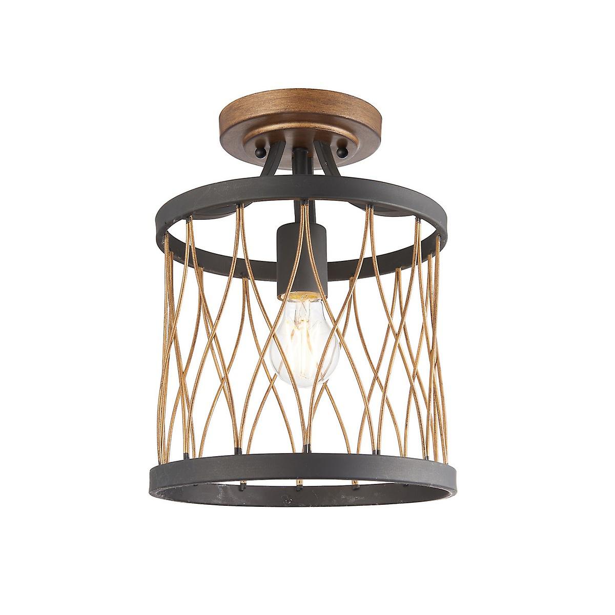 Endon Heston - 1 Light Flush Ceiling Light Matt Black, Rustic Bronze Effect, E27