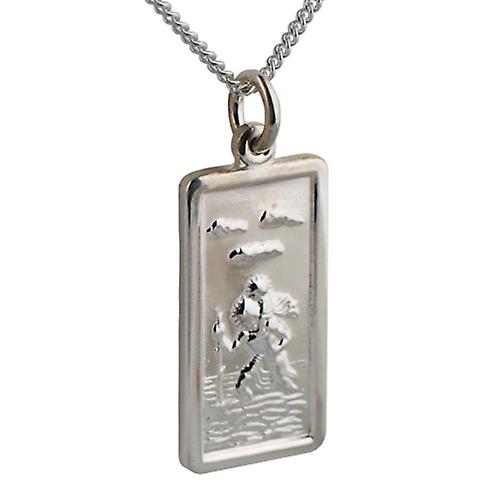 Silver 26x13mm rectangular St Christopher Pendant with a curb Chain 24 inches