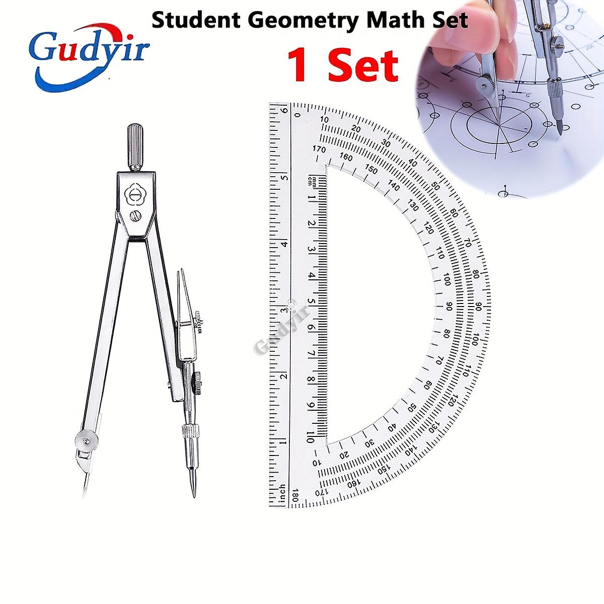 2pcs/set Student Geometry Math Set Tekening Kompas En 6 Inch Clear Swing Arm Protractors 180 graden Math Protractor