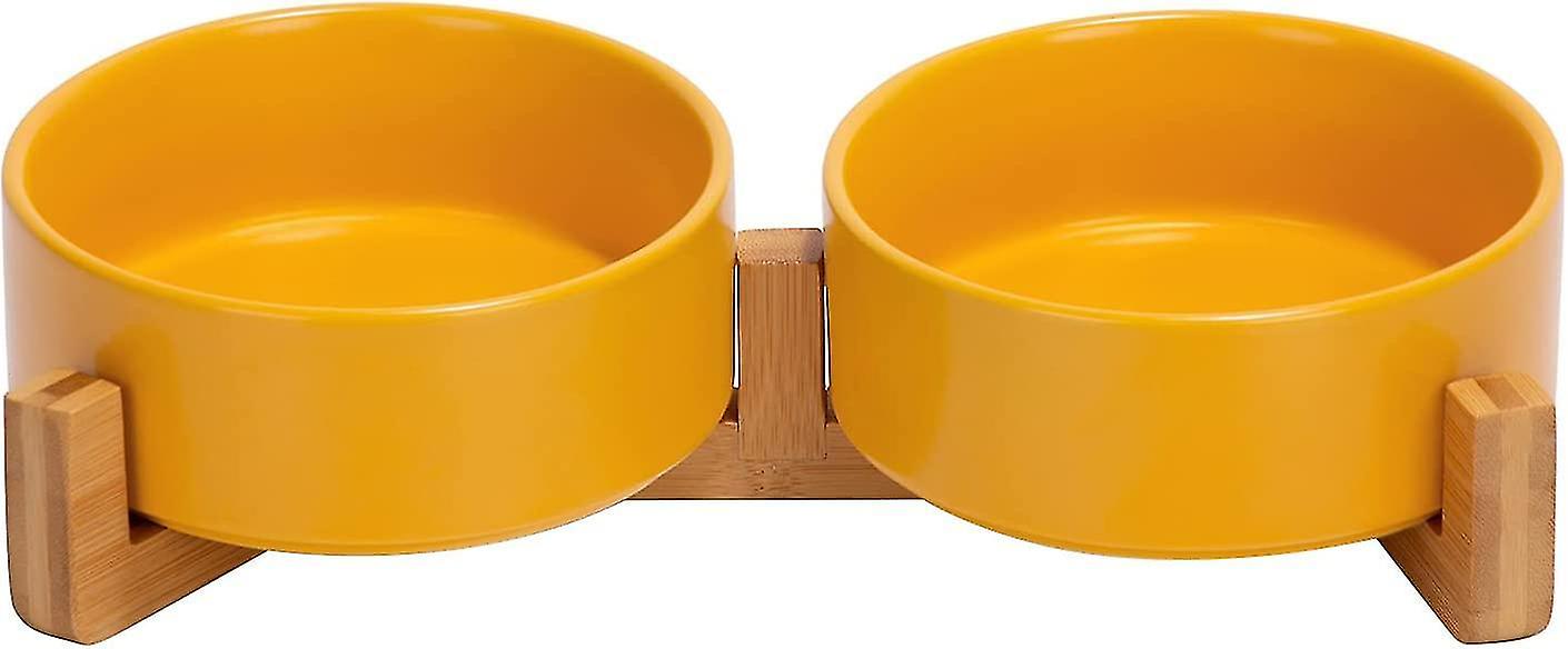 Dog Bowl And Bowl Set Ceramic Dog And Cat Bowl Set With Wooden Stand, Modern And Cute Weighted Food