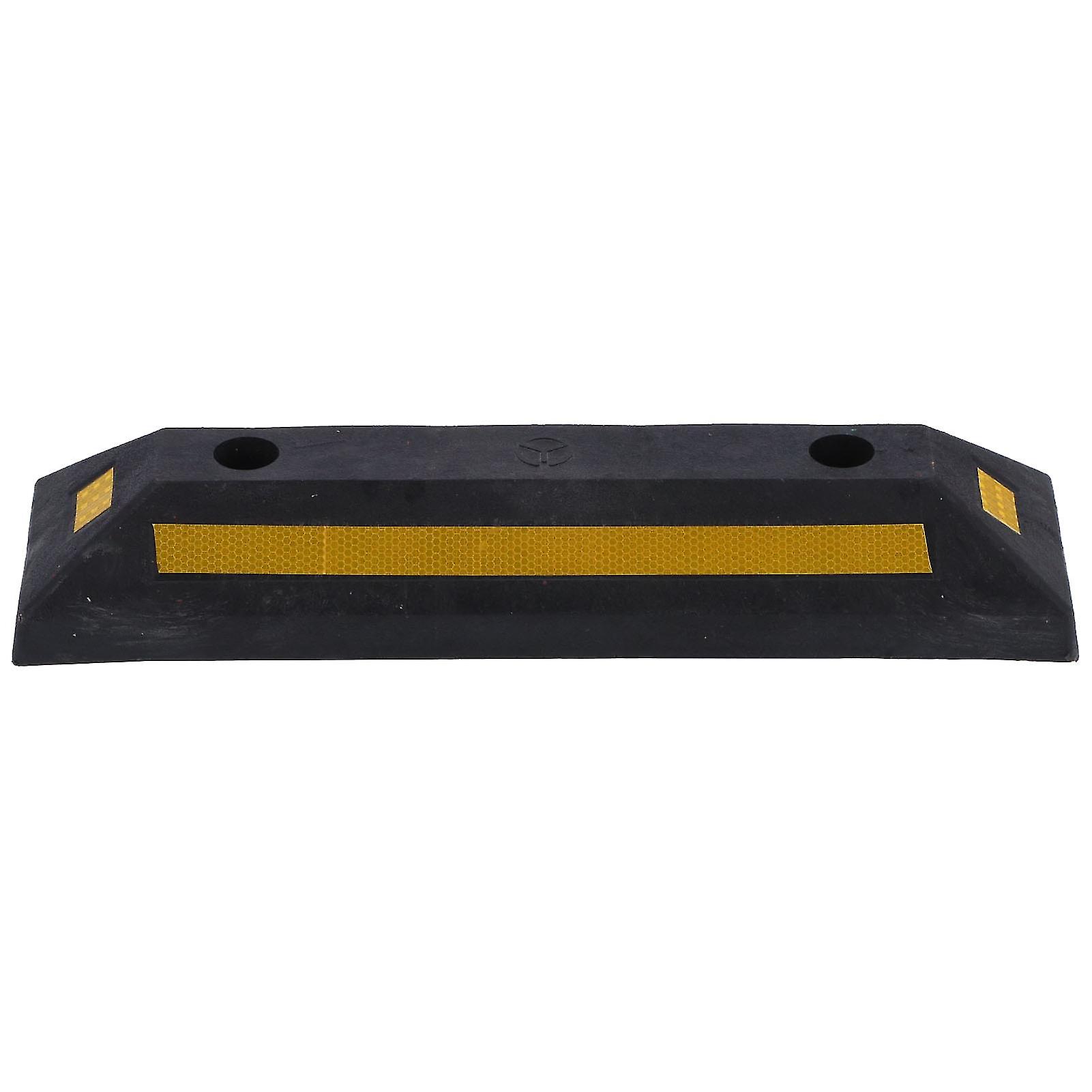 Rubber curb wheel stopper with yellow reflective strip for parking, ideal for garage
