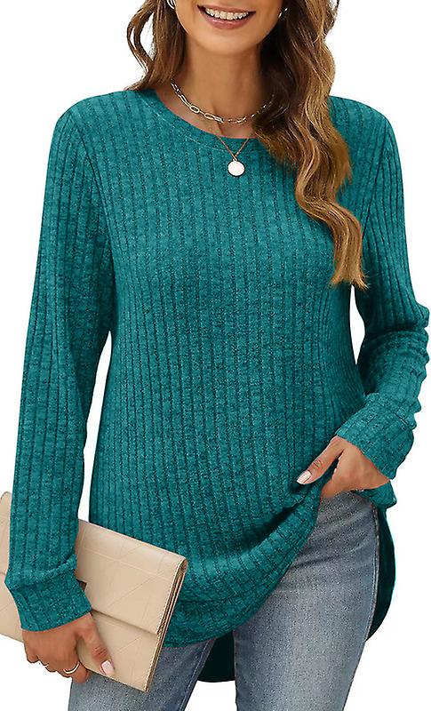 Women's Green Long Sleeve Shirts Scoop Neck Loose Fit Tops S-xxl