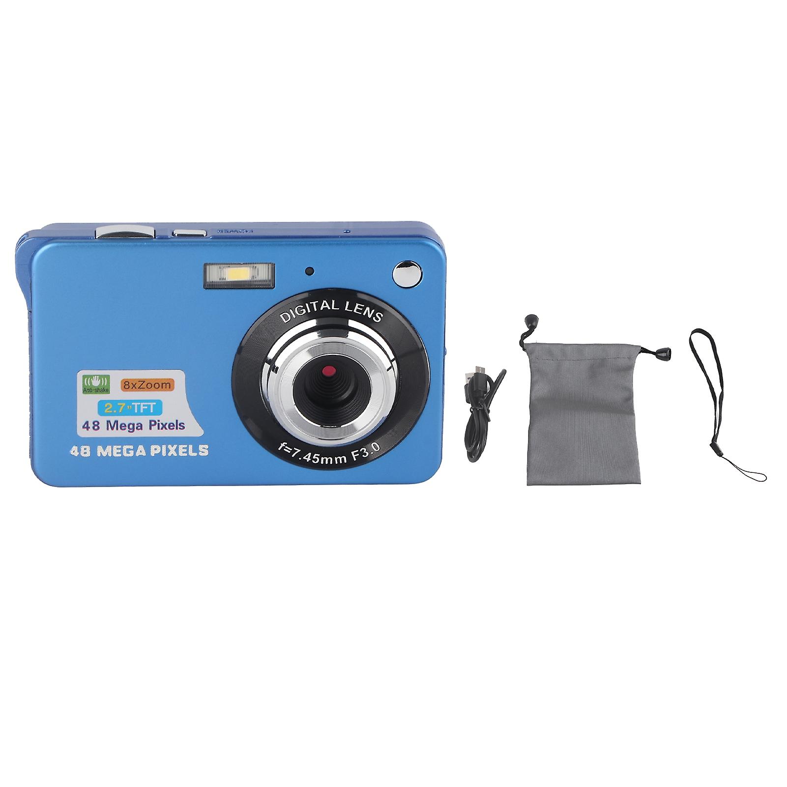 Appareil photo numérique 4K 48 MP, écran LCD 2,7 pouces, zoom 8x, anti-vibration, pour la photographie en continu, bleu