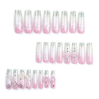24pcs Ultra-long Fake Nail Sweet Style Bowknot Flower Butterfly Nail Tips for Women Manicure Nail Decoration