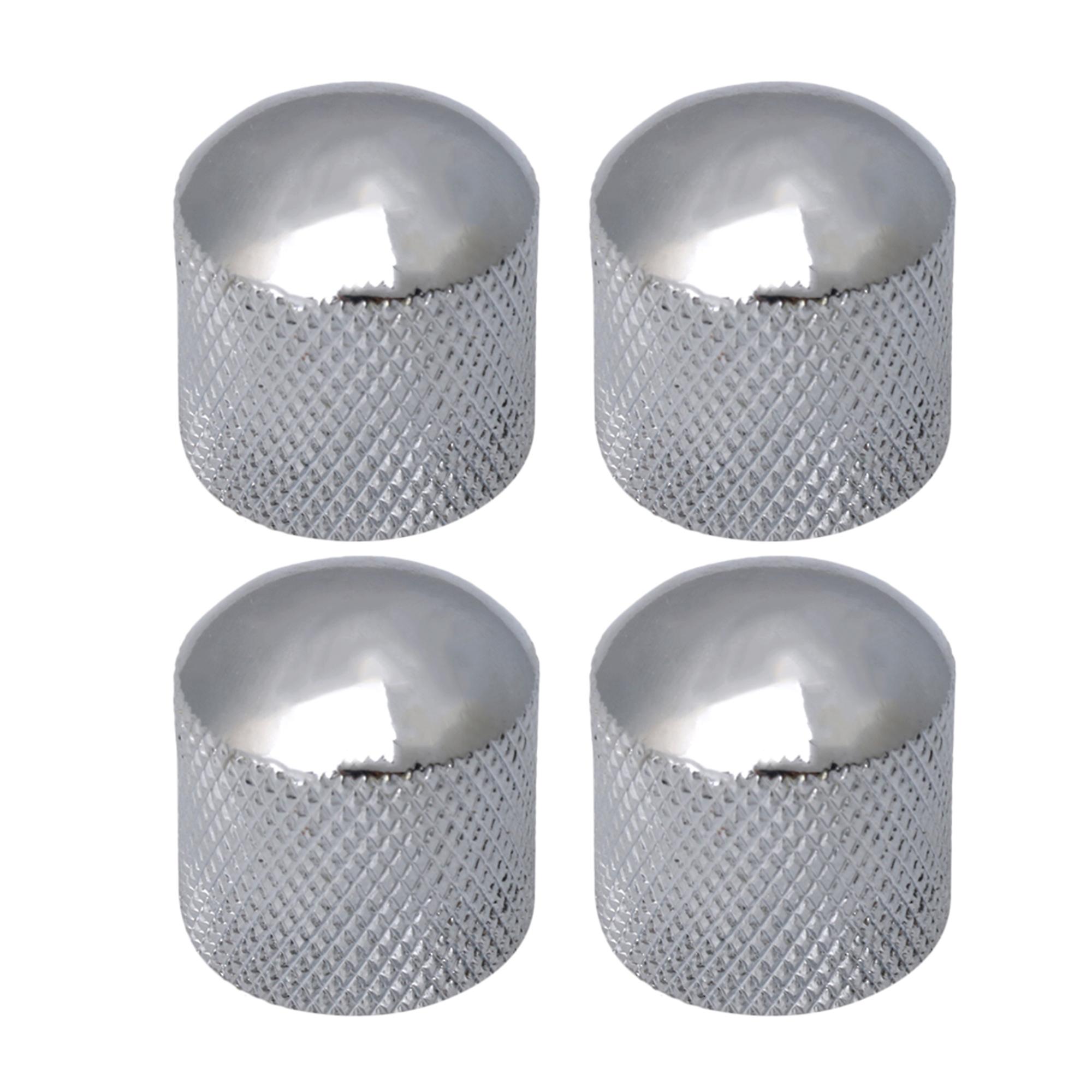 4PCS Chrome Guitar Metal Dome Knob Knurling / Plastic Insert 0.24Inch